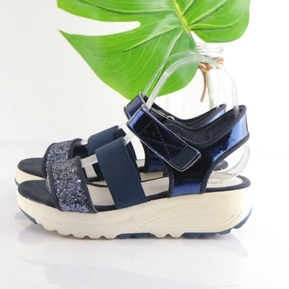 STIU Women's Sandal Size 7 Strappy Blue Elastic Glitter Platform casual Comfy - Picture 7 of 12